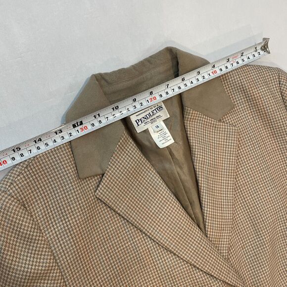 ~ Pendleton 14p Blazer Jacket Women Virgin Wool Houndstooth Notch Collar Petite - Picture 9 of 12